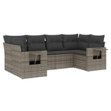 6 Piece Garden Sofa Set with Cushions Grey Poly Rattan - Front View