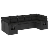 7 Piece Garden Sofa Set with Cushions Black Poly Rattan - Front View
