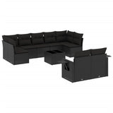 10 Piece Garden Sofa Set with Cushions Black Poly Rattan - Front View