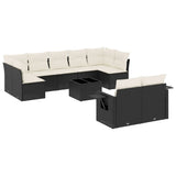 10 Piece Garden Sofa Set with Cushions Black Poly Rattan - Front View