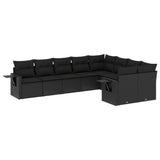 9 Piece Garden Sofa Set with Cushions Black Poly Rattan - Front View