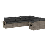 9 Piece Garden Sofa Set with Cushions Grey Poly Rattan - Front View