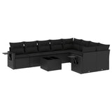 10 Piece Garden Sofa Set with Cushions Black Poly Rattan - Front View