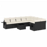 10 Piece Garden Sofa Set with Cushions Black Poly Rattan - Front View