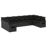 10 Piece Garden Sofa Set with Cushions Black Poly Rattan - Front View