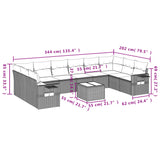 11 Piece Garden Sofa Set with Cushions Black Poly Rattan - Side View