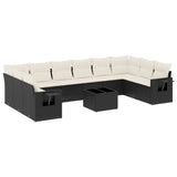 11 Piece Garden Sofa Set with Cushions Black Poly Rattan - Front View