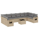 11 Piece Garden Sofa Set with Cushions Beige Poly Rattan - Front View