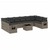 11 Piece Garden Sofa Set with Cushions Grey Poly Rattan - Front View