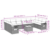 11 Piece Garden Sofa Set with Cushions Grey Poly Rattan - Side View