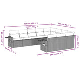 10 Piece Garden Sofa Set with Cushions Grey Poly Rattan - Side View