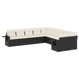 10 Piece Garden Sofa Set with Cushions Black Poly Rattan - Front View