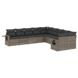10 Piece Garden Sofa Set with Cushions Grey Poly Rattan - Front View
