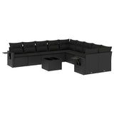 11 Piece Garden Sofa Set with Cushions Black Poly Rattan - Front View