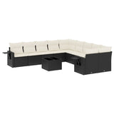 11 Piece Garden Sofa Set with Cushions Black Poly Rattan - Front View