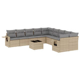 11 Piece Garden Sofa Set with Cushions Beige Poly Rattan - Front View