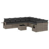 11 Piece Garden Sofa Set with Cushions Grey Poly Rattan - Front View