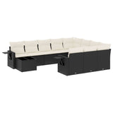 11 Piece Garden Sofa Set with Cushions Black Poly Rattan - Front View