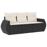 3 Piece Garden Sofa Set with Cushions Black Poly Rattan - Front View