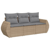 3 Piece Garden Sofa Set with Cushions Beige Poly Rattan - Front View