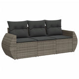 3 Piece Garden Sofa Set with Cushions Grey Poly Rattan - Front View
