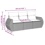 3 Piece Garden Sofa Set with Cushions Grey Poly Rattan