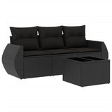 4 Piece Garden Sofa Set with Cushions Black Poly Rattan - Front View
