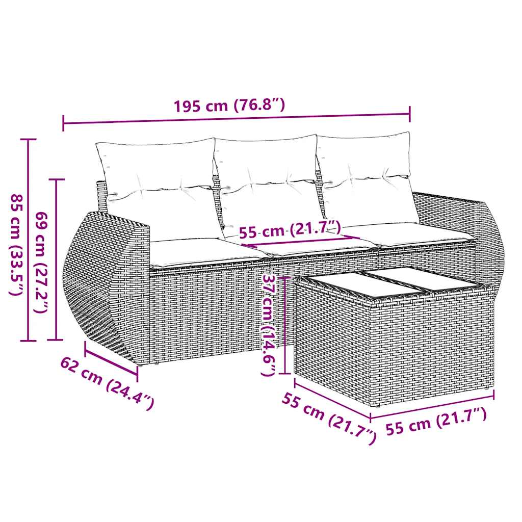 4 Piece Garden Sofa Set with Cushions Black Poly Rattan