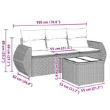 4 Piece Garden Sofa Set with Cushions Black Poly Rattan - Side View