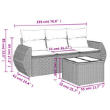 4 Piece Garden Sofa Set with Cushions Grey Poly Rattan - Side View
