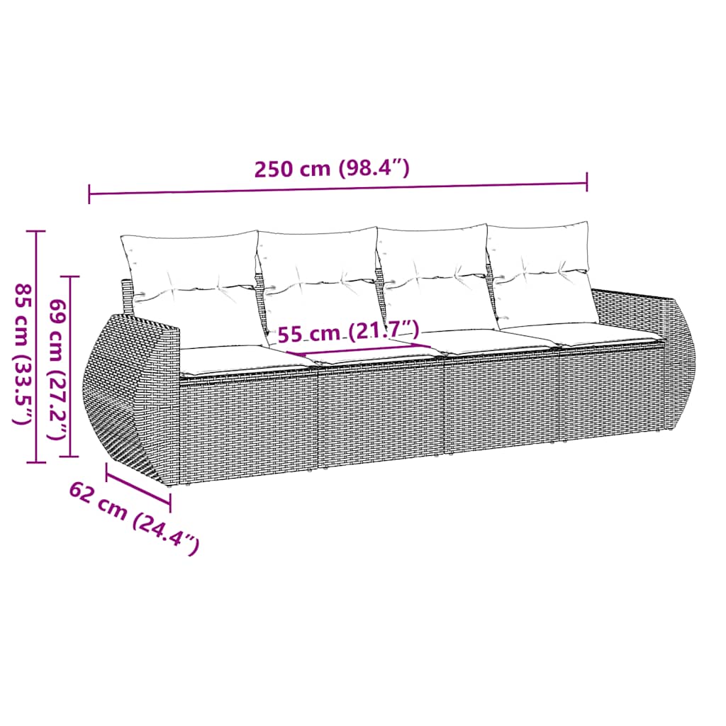 4 Piece Garden Sofa Set with Cushions Black Poly Rattan