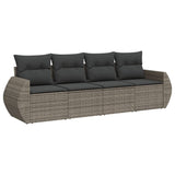 4 Piece Garden Sofa Set with Cushions Grey Poly Rattan - Front View