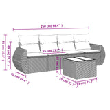 5 Piece Garden Sofa Set with Cushions Black Poly Rattan - Side View