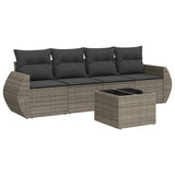 5 Piece Garden Sofa Set with Cushions Grey Poly Rattan - Front View