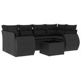 7 Piece Garden Sofa Set with Cushions Black Poly Rattan - Front View