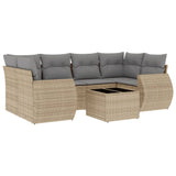 7 Piece Garden Sofa Set with Cushions Beige Poly Rattan - Front View
