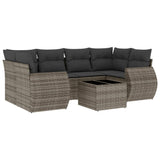 7 Piece Garden Sofa Set with Cushions Grey Poly Rattan - Front View