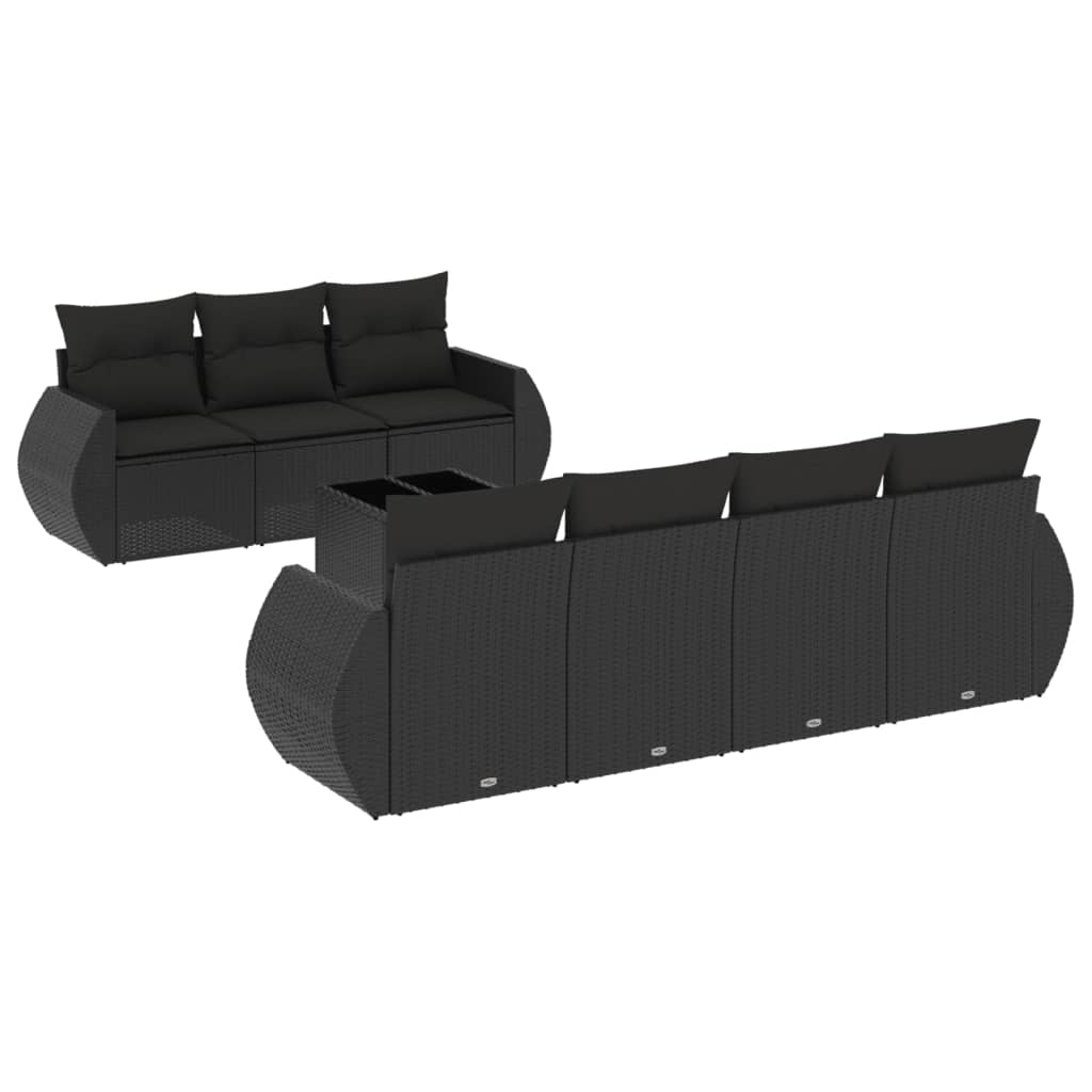8 Piece Garden Sofa Set with Cushions Black Poly Rattan