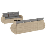 8 Piece Garden Sofa Set with Cushions Beige Poly Rattan - Front View