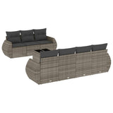 8 Piece Garden Sofa Set with Cushions Grey Poly Rattan - Front View