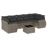 8 Piece Garden Sofa Set with Cushions Grey Poly Rattan - Front View