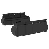 9 Piece Garden Sofa Set with Cushions Black Poly Rattan - Front View