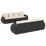 9 Piece Garden Sofa Set with Cushions Black Poly Rattan - Front View