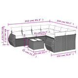 9 Piece Garden Sofa Set with Cushions Black Poly Rattan - Side View