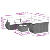 9 Piece Garden Sofa Set with Cushions Black Poly Rattan - Side View