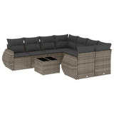9 Piece Garden Sofa Set with Cushions Grey Poly Rattan - Front View