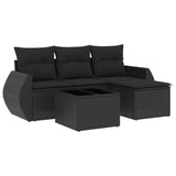 5 Piece Garden Sofa Set with Cushions Black Poly Rattan - Front View