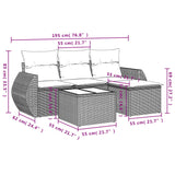 5 Piece Garden Sofa Set with Cushions Black Poly Rattan - Side View