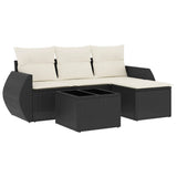 5 Piece Garden Sofa Set with Cushions Black Poly Rattan - Front View