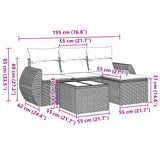 5 Piece Garden Sofa Set with Cushions Black Poly Rattan